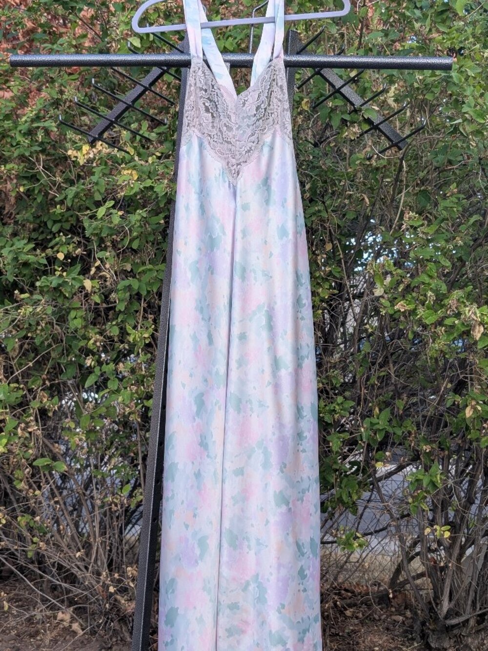 Vintage Vanity Fair Nightgown NWT Watercolor Floral Lace Maxi Slip Dress S USA